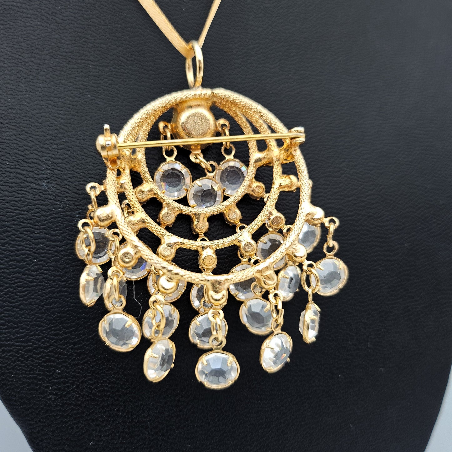 Juliana-Style Clear Rhinestone Cha-Cha Pendant Brooch | Mid-Century Convertible Jewelry