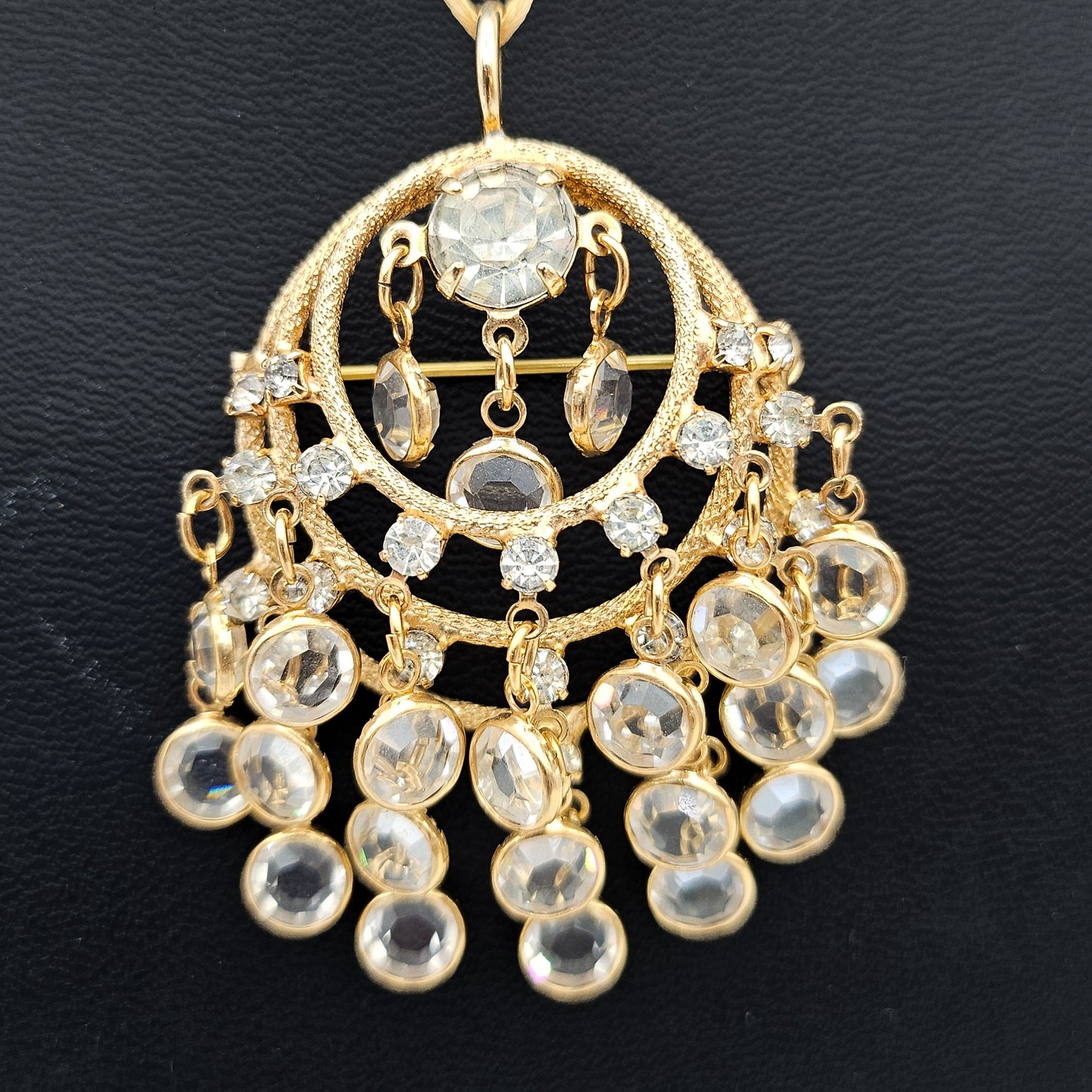 Juliana-Style Clear Rhinestone Cha-Cha Pendant Brooch | Mid-Century Convertible Jewelry
