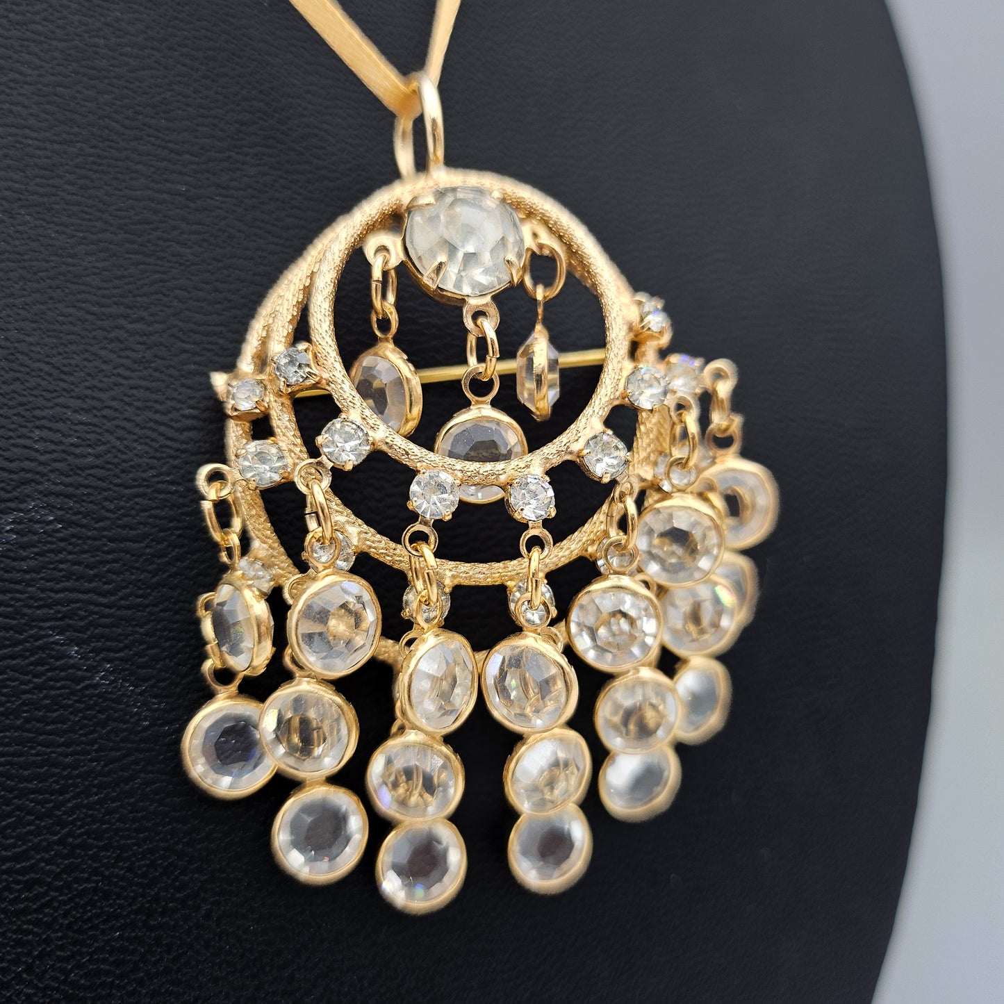 Juliana-Style Clear Rhinestone Cha-Cha Pendant Brooch | Mid-Century Convertible Jewelry