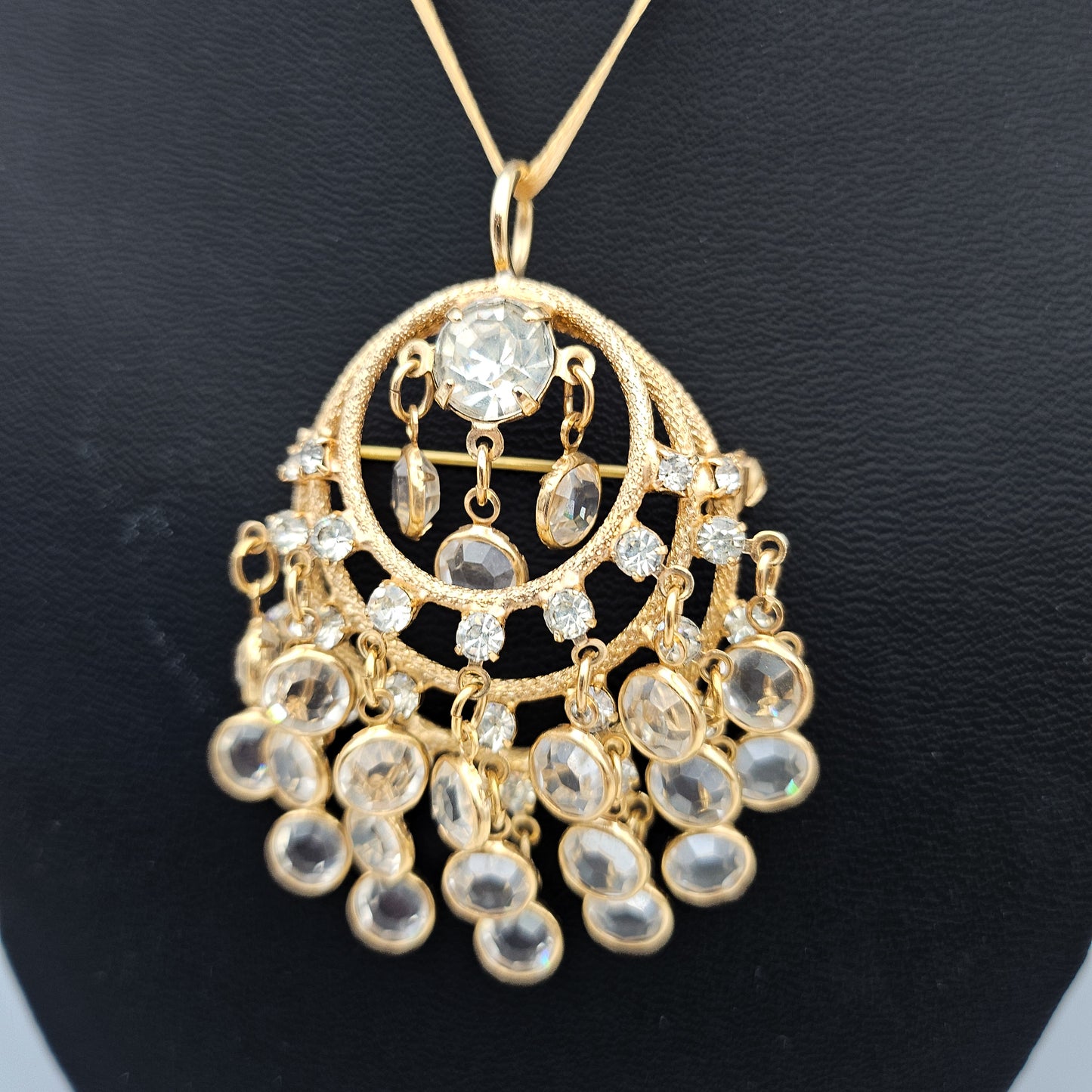 Juliana-Style Clear Rhinestone Cha-Cha Pendant Brooch | Mid-Century Convertible Jewelry
