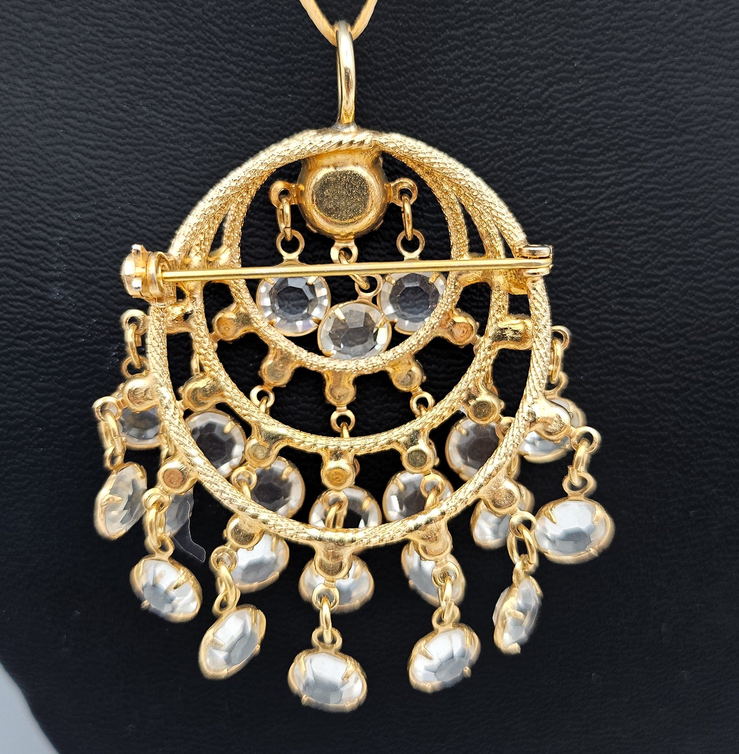 Juliana-Style Clear Rhinestone Cha-Cha Pendant Brooch | Mid-Century Convertible Jewelry