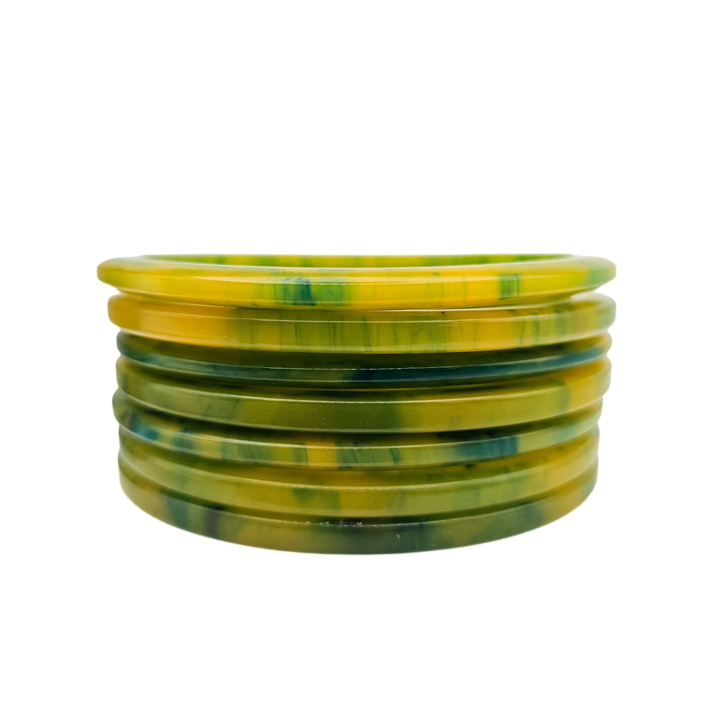 Set of 7 Marbled Spinach Green Tested Bakelite Spacer Bangles