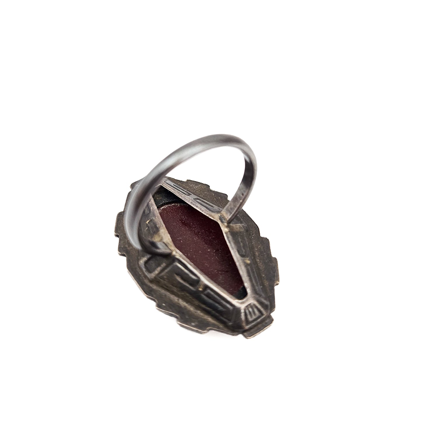 Art Deco Sterling Silver Carnelian & Marcasite Ring | Size 5 Vintage Statement Jewelry